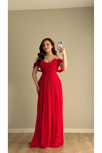 ayşenur Dinçer butik Maybe Maxi Degaje Abiye Kırmızı