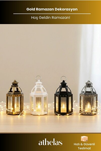 GenoBio #RamazanKandili Gold Led Feneri Dekoratif Işıklı Masa Süsü İftar Sofr...