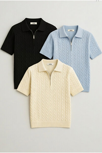 LEYEL Moda 3-Piece Knitted Patterned Knitwear Regular Cotton Multi-Colored T-...