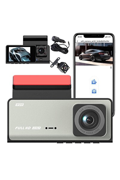 AMOI Camera auto DVR cu 3 camere, rezoluție 1080P, WiFi, argintie, 15x10x8cm