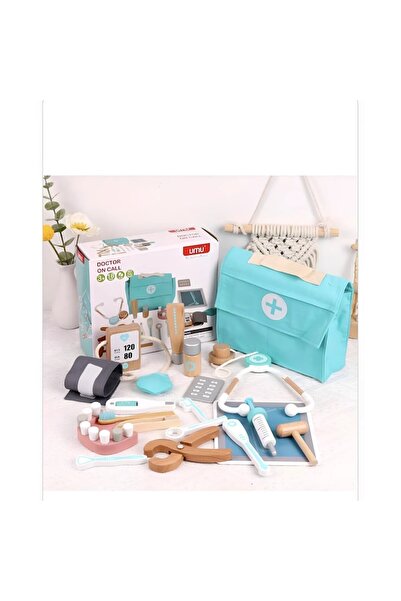 PlayFun Set Doctor din Lemn - 18 Piese, Geantă Medicală, Jucărie Educativă pe...