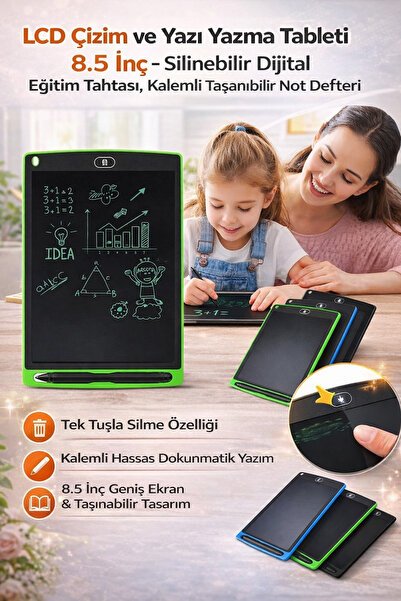 Hane Dostu LCD Çizim ve Yazı Yazma Tableti 8.5 İnç – Silinebilir Dijital Eğit...