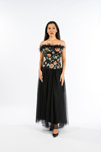 Gorgeaux Set fustă din tul și top floral roz negru - XXL(44)