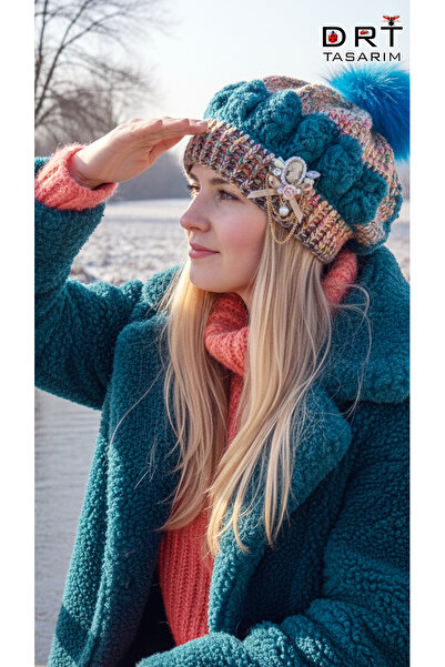 drt tasarım Artisan Winter Art Brooched Beret