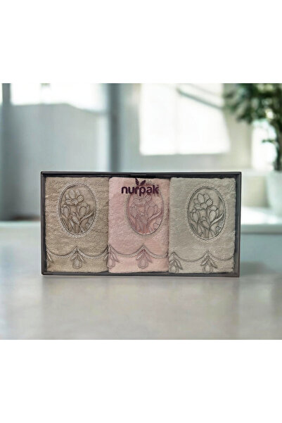 Nurpak Lale Bamboo 70% Bamboo 30% Cotton Embroidered Boxed 6 Pieces 50X90 Han...