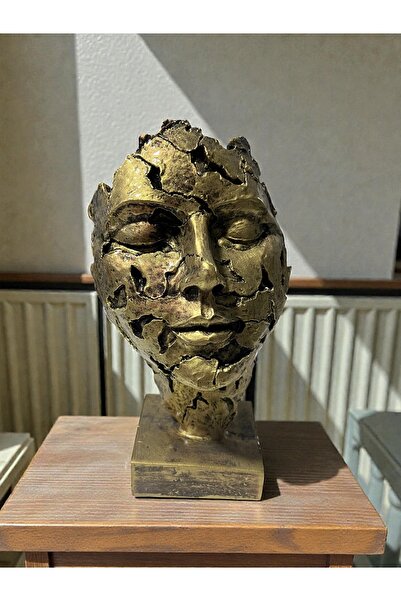 imosas Modern Soyut Yüz Heykeli – Gold Eskitme Dekoratif Biblo 25 cm