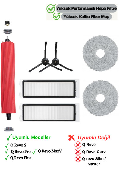 Ozemtek Roborock QRevo S/ QRevo MaxV / QRevo Pro Uyumlu Fırça Hepa Filtre Mop...
