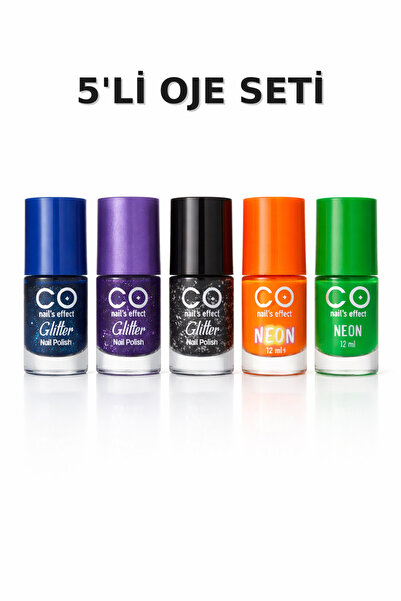 Lesvip's 5’li Neon & Simli Oje Seti – Parlak Renkli Nail Polish Seti