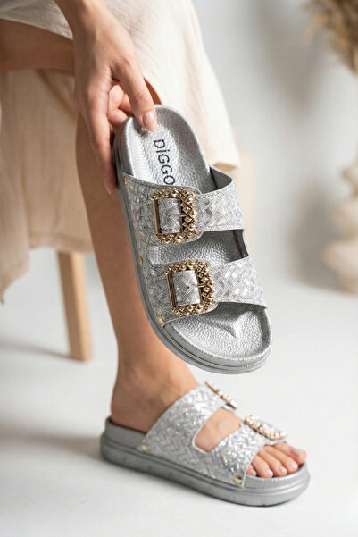 DİGGO Papuci de damă din piele strălucitoare importați, cu cataramă dublă, pa...