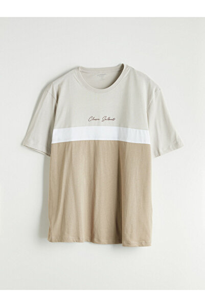 LC Waikiki Peak New Season Crew Neck Color Block Combed Cotton Men's T-Shirt