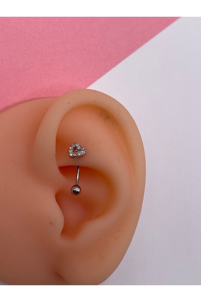 kurukafagift Çelik Kalp Figürlü Kıkırdak Rook Piercing Parlak Zirkon Taşlı 10 mm