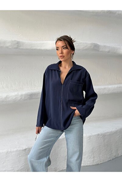 ALVOR V-Neck Contrast Stitched Oversized Blouse