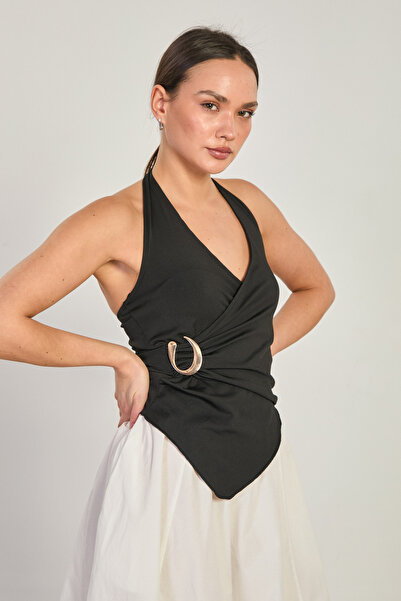 BARRELS AND OIL Women's halter neck double-breasted blouse - black