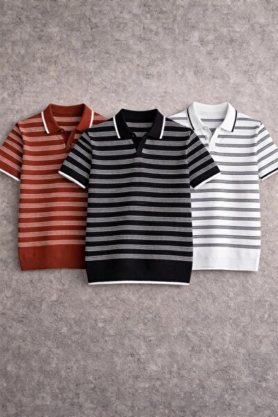 pepule Men's Polo Collar Striped Knitwear T-Shirt Slim Fit Summer Cotton Styl...