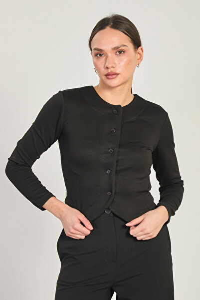 BARRELS AND OIL Women's crew neck button-down long sleeve bodysuit - black