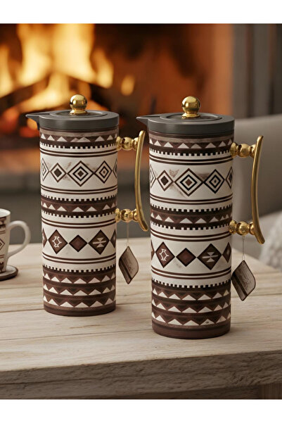 Generic Coffee and Tea Thermos Set with Traditional Pattern - Two Pieces (1 L...