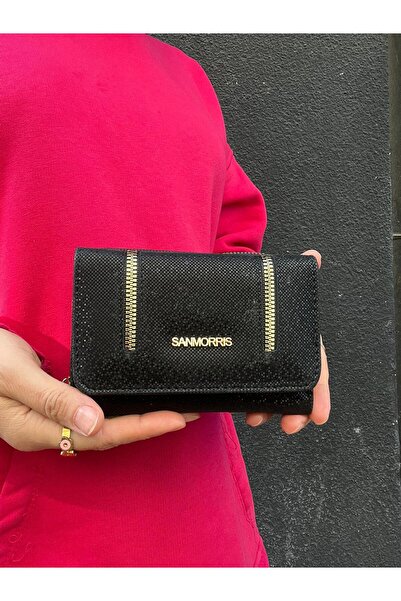 H&D COLLECTİON Women's Wallet Black with Glitter Zipper Accessories Very Styl...