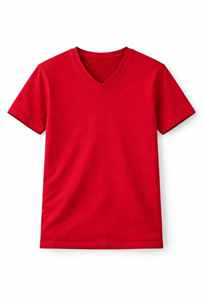 Alfanora Young Girl's V-Neck T-Shirt Summer Model Daily Basic Body - Red