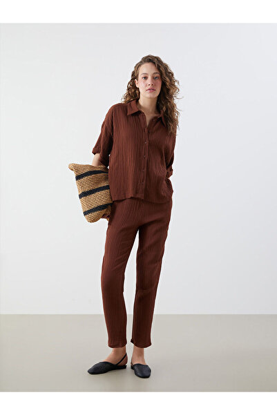 LC Waikiki Peak New Season Elastic Waist Textured Women's Trousers