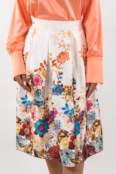 Gorgeaux White Skirt with Teardrop Floral Print - S(36)