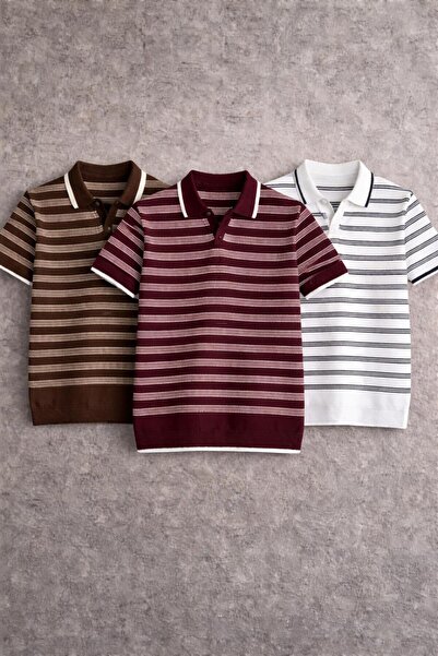 pepule Men's Polo Collar Striped Knitwear T-Shirt Slim Fit Summer Cotton Styl...