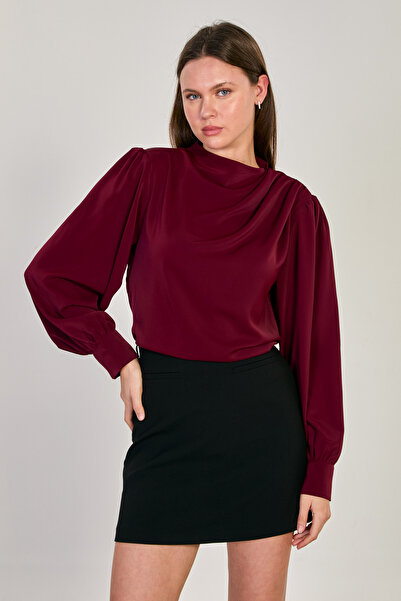 BARRELS AND OIL Women's Padded Balloon Sleeve Blouse - Burgundy