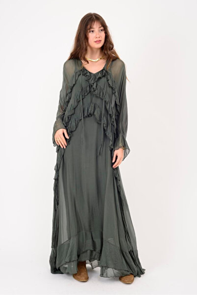 EREN STYLE Italian Colorful Lined Long Silk Dress