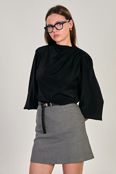 BARRELS AND OIL Women's Padded Balloon Sleeve Blouse - Black