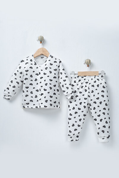 TİNY GOLDEN Baby Girl & Child 2-Piece 100% Organic Black Heart Patterned Paja...