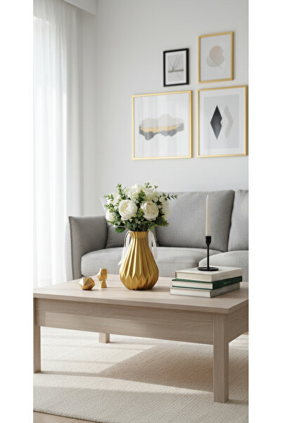 Velorahomee Salon Dekorasyonu İçin Gold Serisi Şık ve Modern Vazo 17Cm