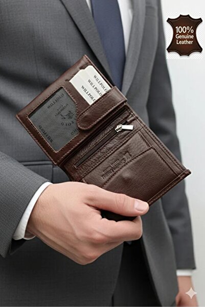 awix Genuine Leather Vertical Medium Size Brown Wallet Card Holder Coin Compa...