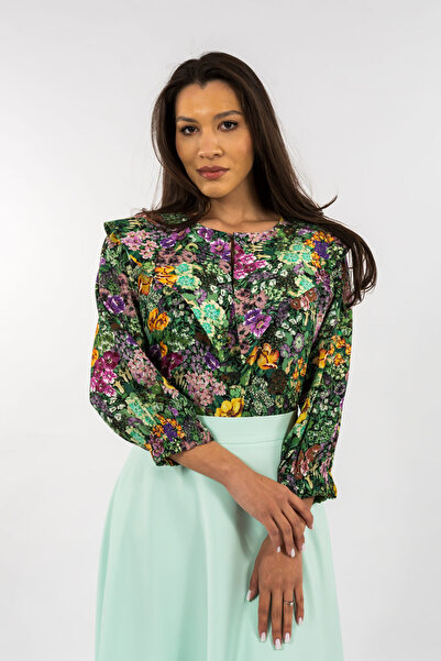 Gorgeaux Nora Green Floral Silk Blouse - XL(42)