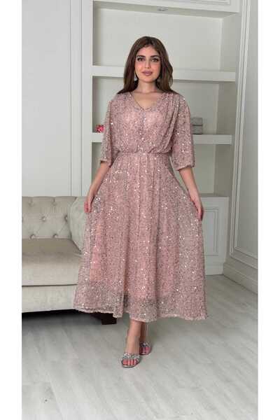 DVNA Midi evening dress embellished with shimmering sequins - soft pink