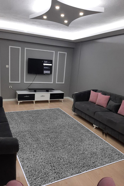 CENTER AVM Siyah Gri Halı Salon Halısı Makinede Yıkanabilir Halı Kaymaz Taban...