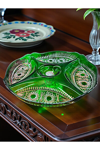 AYZ HOME Handcrafted Cut Crystal Presentation Plate & Snack Bowl with Compart...