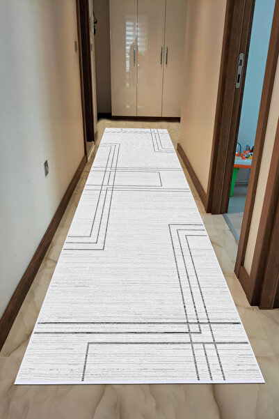 CENTER AVM Gri Halı Yolluk Makinede Yıkanabilir Halı Kaymaz Taban Halı