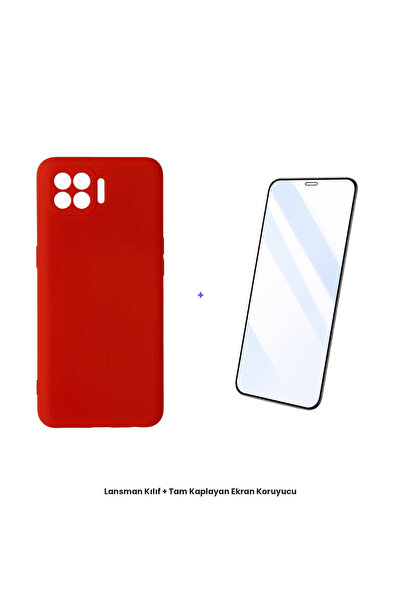 cepmoda حافظة Oppo Reno 4 Lite + مجموعة واقي شاشة مضاد للكهرباء الساكنة - أحمر