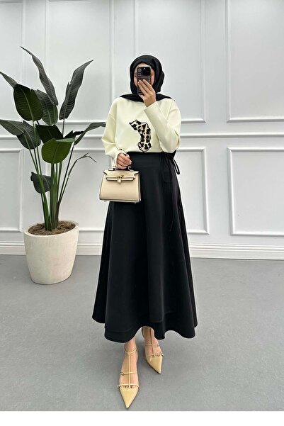 GÜLSEVEN Side Tie Zippered Scuba Skirt