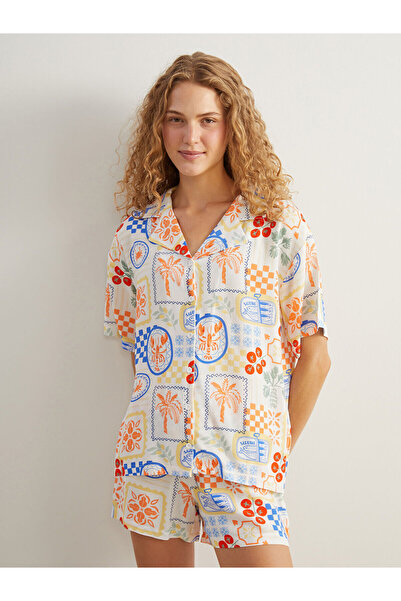 LC Waikiki Peak New Season Shirt Collar Patterned Women's Shorts Pajama Set