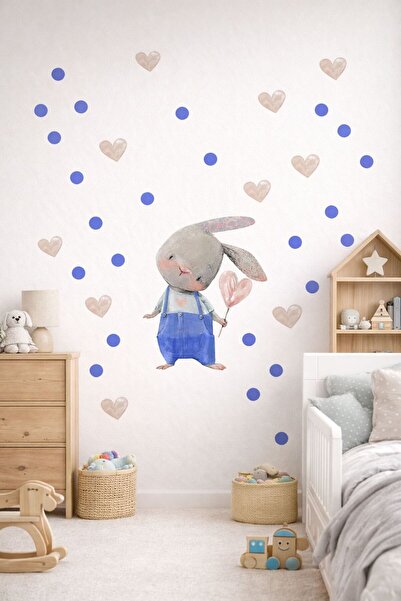 Sim Tasarım Cute Heart Rabbit Wall Sticker Set