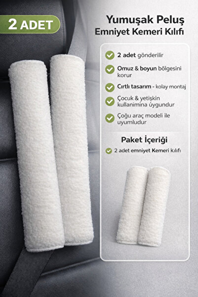 Vi Caro 2 adet peluş emniyet kemeri kılıfı - emniyet kemeri aksesuarı - araba...
