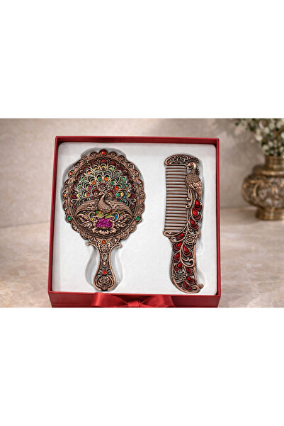 hediyeconcepti Ottoman Palace Collection Embroidered Hand Mirror and Comb Set...