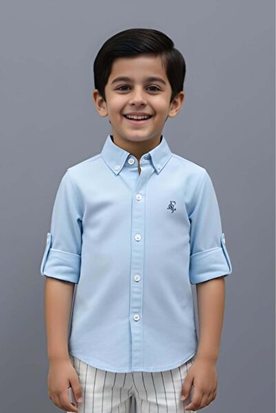 Alesaei-mondo tondo قميص ولادي سماوي كلاسيك 4169