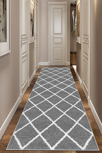 CENTER AVM Gri Halı Yolluk Makinede Yıkanabilir Halı Kaymaz Taban Halı