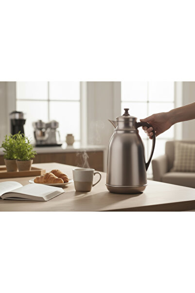 saif Al Saif Thermos, 750ml, Matte Nickel, Wooden