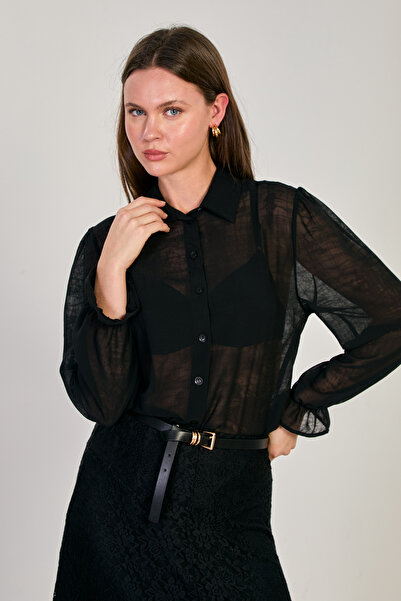 BARRELS AND OIL Women's Textured Long Sleeve Shirt - Black