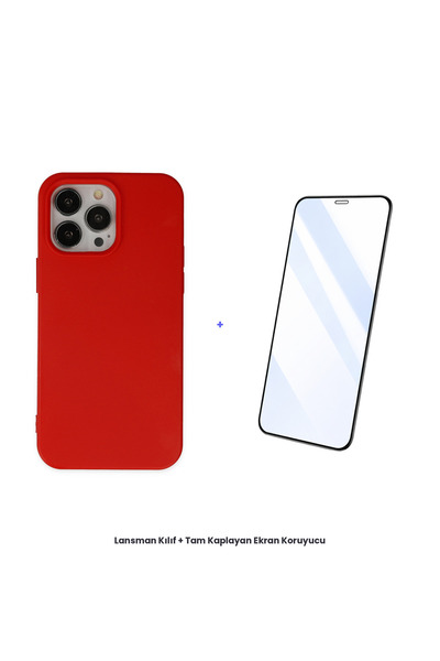 cepmoda حافظة آيفون 14 برو + مجموعة واقي شاشة مضاد للكهرباء الساكنة - أحمر