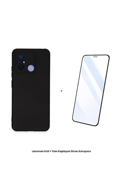 cepmoda حافظة Redmi 12C + مجموعة واقي شاشة مضاد للكهرباء الساكنة - أسود