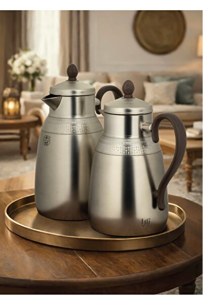 saif Tara Thermos Set from Al Saif Company, Matte Nickel Wood Finish