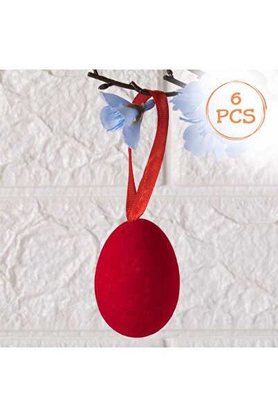 OEM Oua Decorative de Paste Rosii Catifelate de Plastic 6cm - 6buc